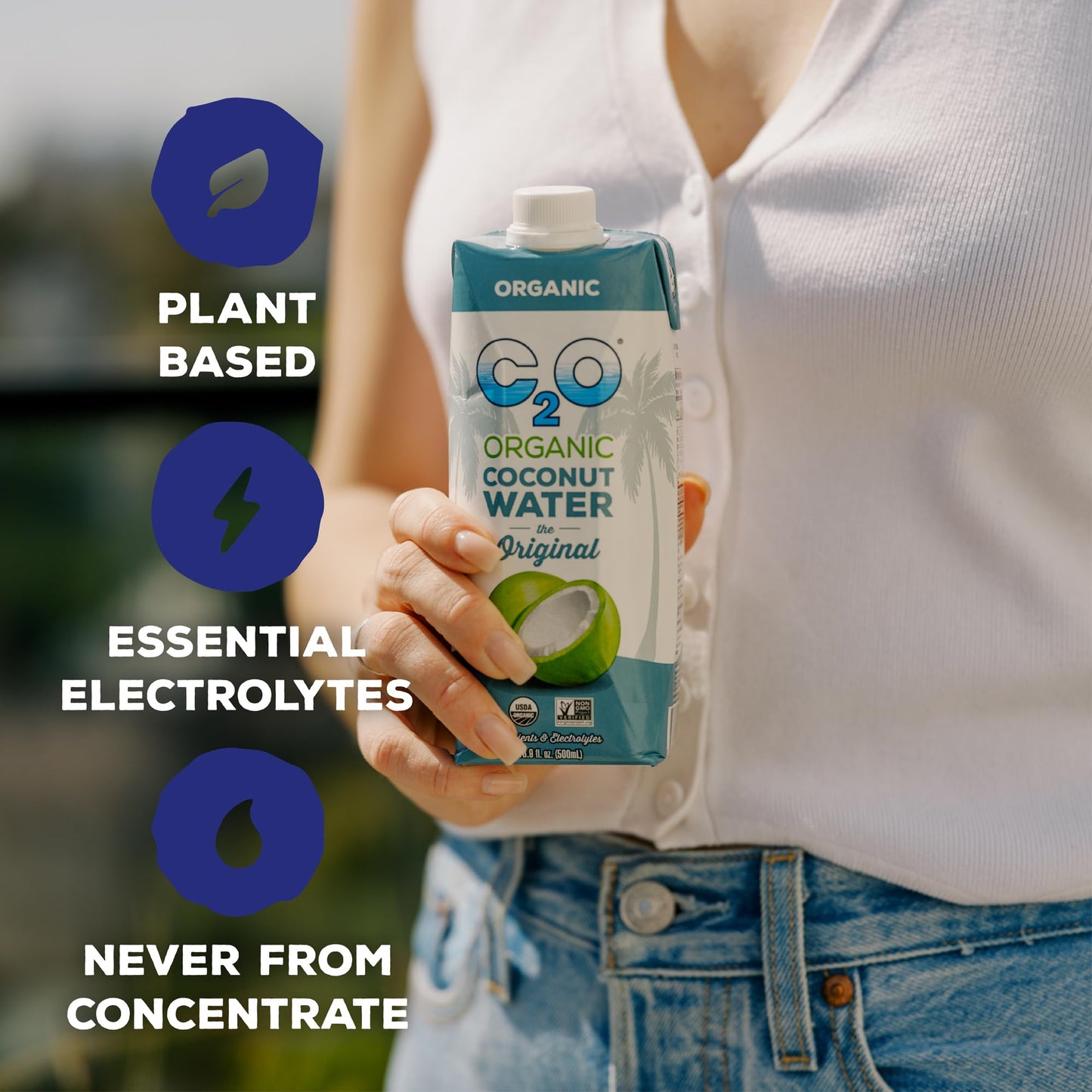 C2O Organic Coconut Water - 6 Tetra Packs, 33.8 Fl Oz - Plant Based, Non GMO, Natural Hydration