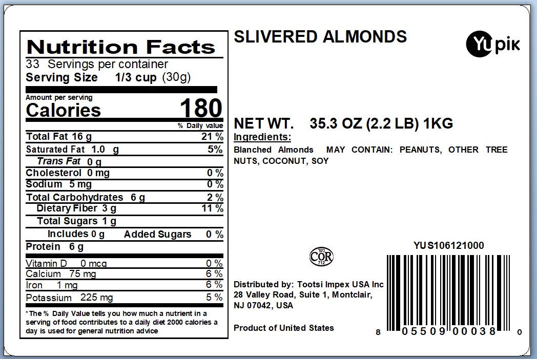 Yupik Slivered California Almonds, 35.2 Ounce, Chopped Raw Blanched Almonds, Gluten-Free, Kosher, Raw, Good Source Of Protein, F