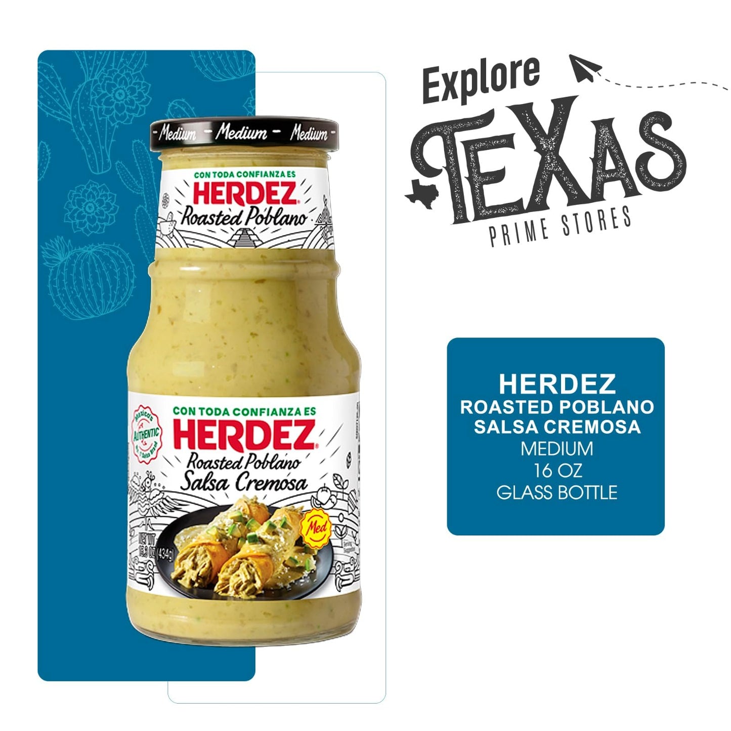 Herdez - Lavinia Essentials Bundle: 4-Pack of Salsa Cremosa Roasted Poblano 16oz Glass Bottle + 1 Utility Prop
