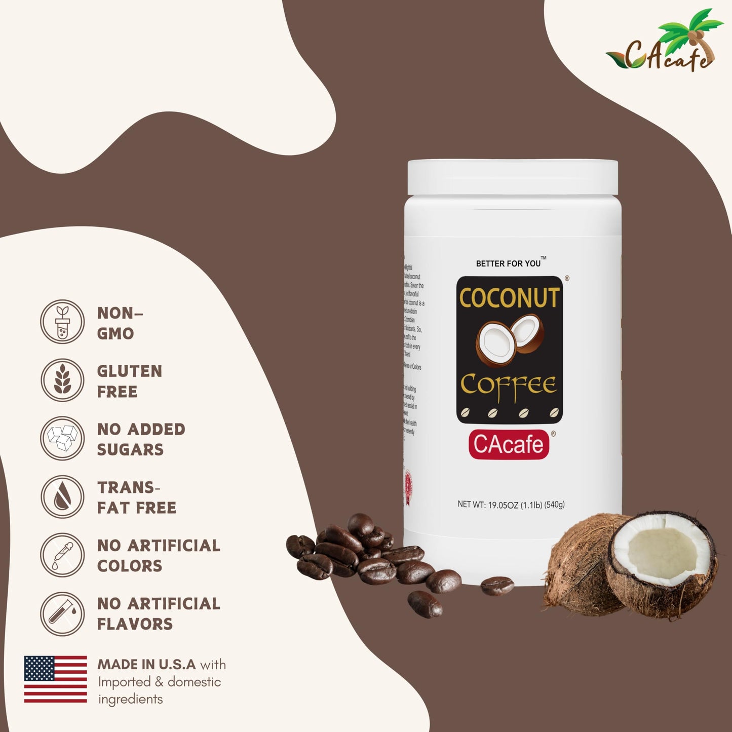 CAcafe Coconut Coffee Drink Mix, Creamy Coconut Infused, 19.05oz, Limited Edition, Antioxidants & Natural Energy