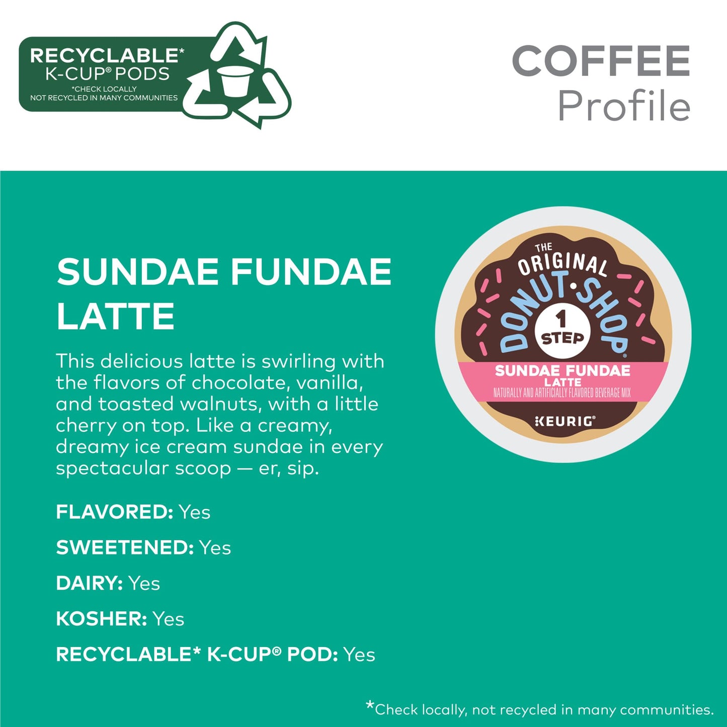 The Original Donut Shop Sundae Fundae One Step Latte, Keurig Single Serve K-Cup Pods, 20 Count