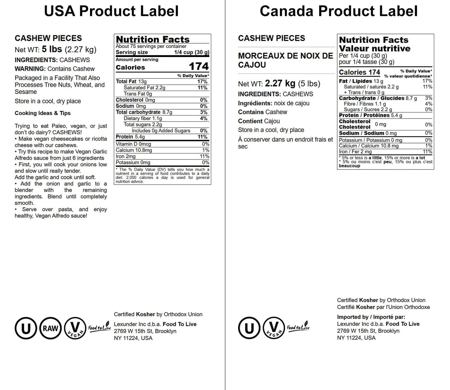 Food To Live Cashew Pieces, 5 Pounds - Kosher, Raw, Vegan, Paleo Friendly, Unsalted, Unroasted, Bulk, Rich In Selenium, Zinc, Ma