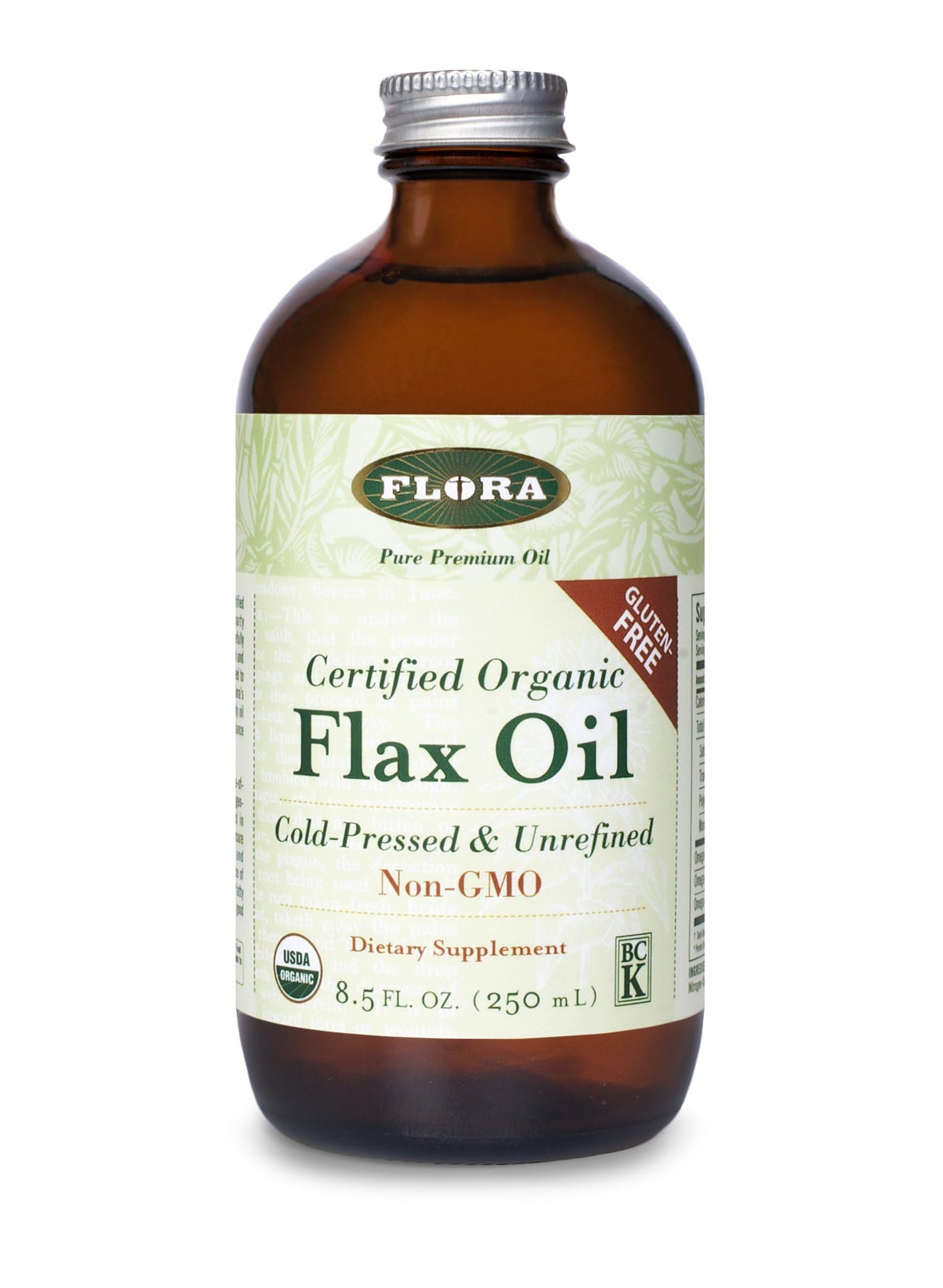 Flora Flax Oil - Cold-Pressed Organic Flax Seed Oil - Non-GMO, Gluten-Free - 8.5 fl. oz. Amber Glass Bottle