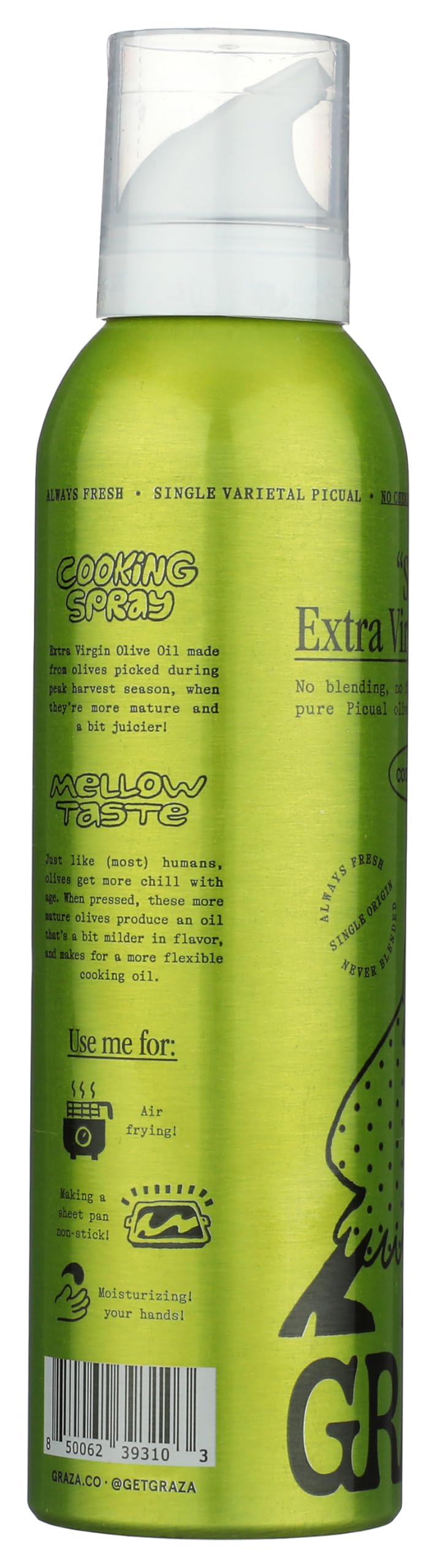 Graza Sizzle Extra Virgin Olive Oil Spray - High Polyphenol, 5 Fl Oz, Single Origin from Spain