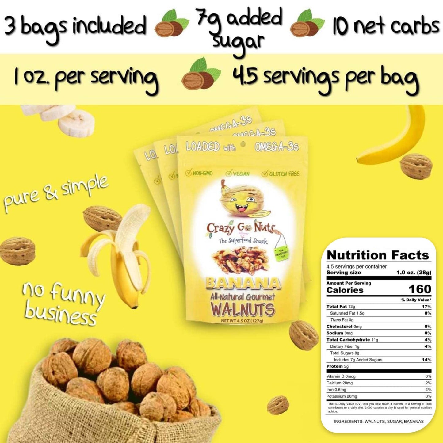 Crazy Go Nuts Sampler Pack - Candied & Salted Walnuts for Snacking, Flavored Snack Packs w/Omega 3 ALA & Vegan Protein - Maple,