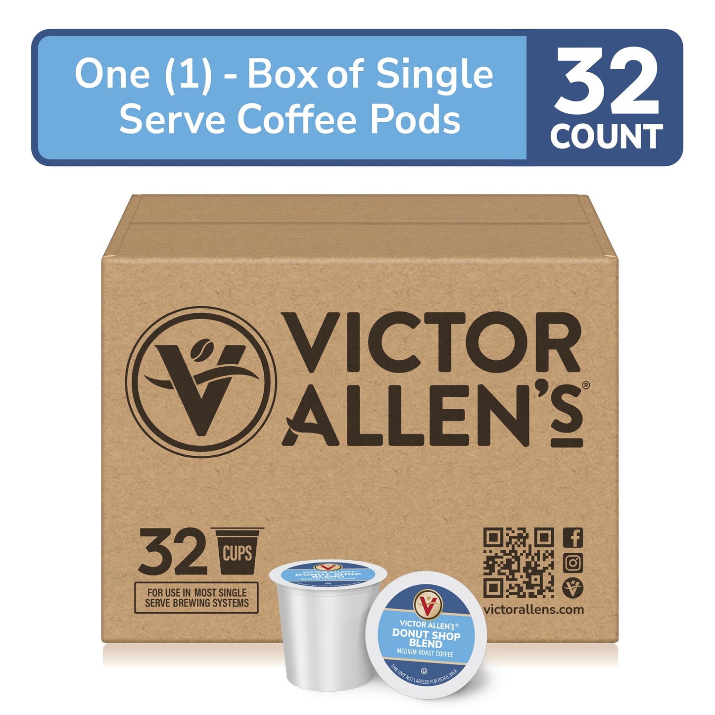 Victor Allens Coffee Donut Shop Blend, Medium Roast, 32 Count Coffee Pods for Keurig, Brown
