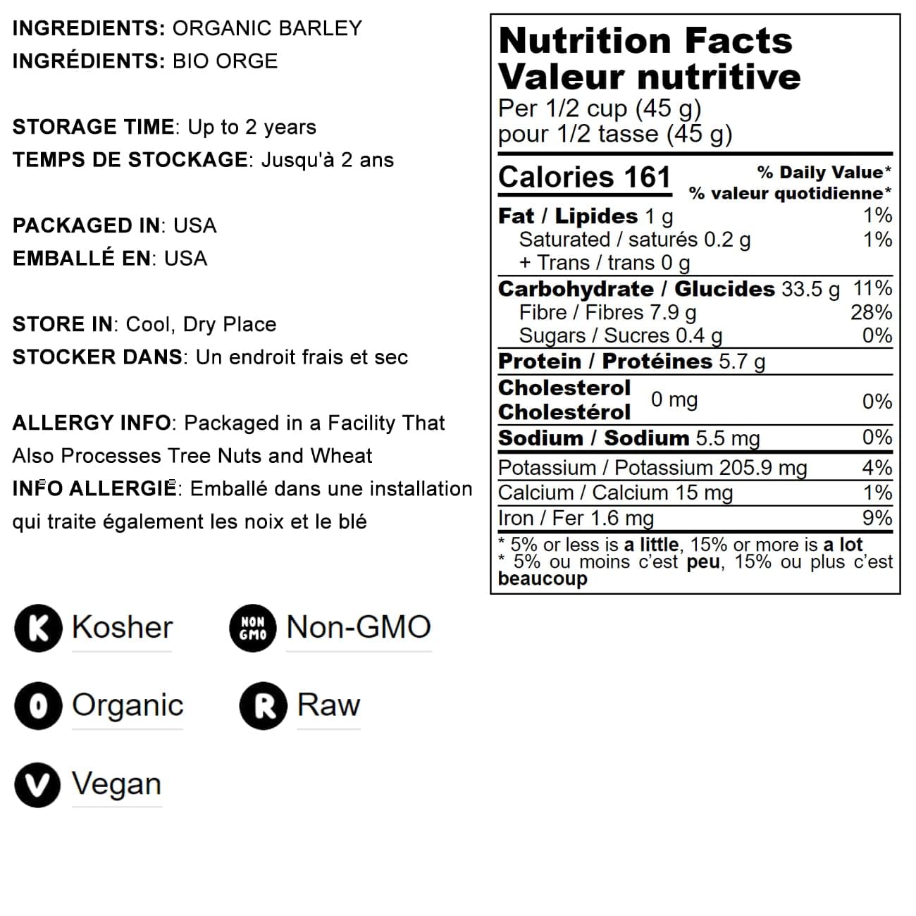 Food to Live Organic Hulled Barley - Non-GMO, Whole Grain, 1 Pound, Vegan, Kosher, High Fiber, Great for Chili and Salads