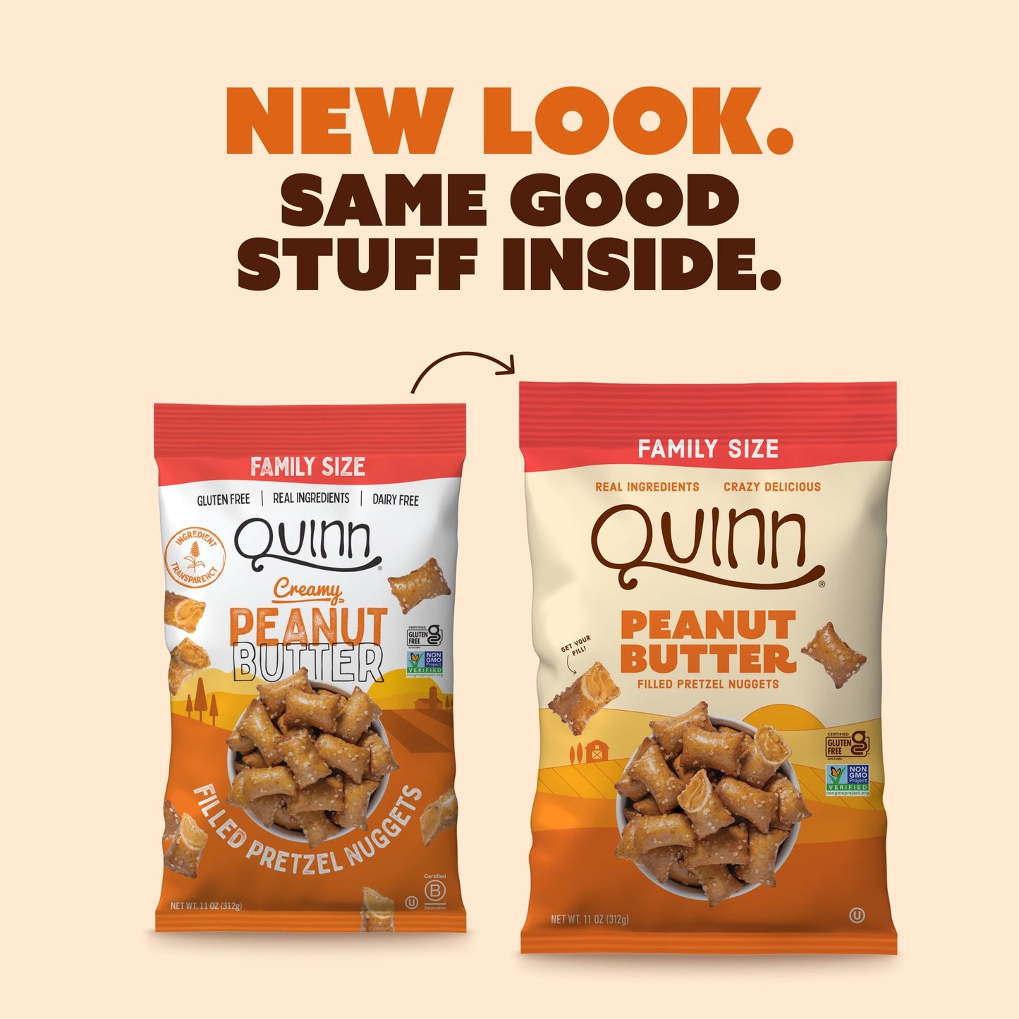 Quinn Peanut Butter Filled Pretzel Nuggets, Gluten Free, Corn, Soy, Dairy Free & Vegan Friendly, Non-GMO, Family Size 11 oz - 4