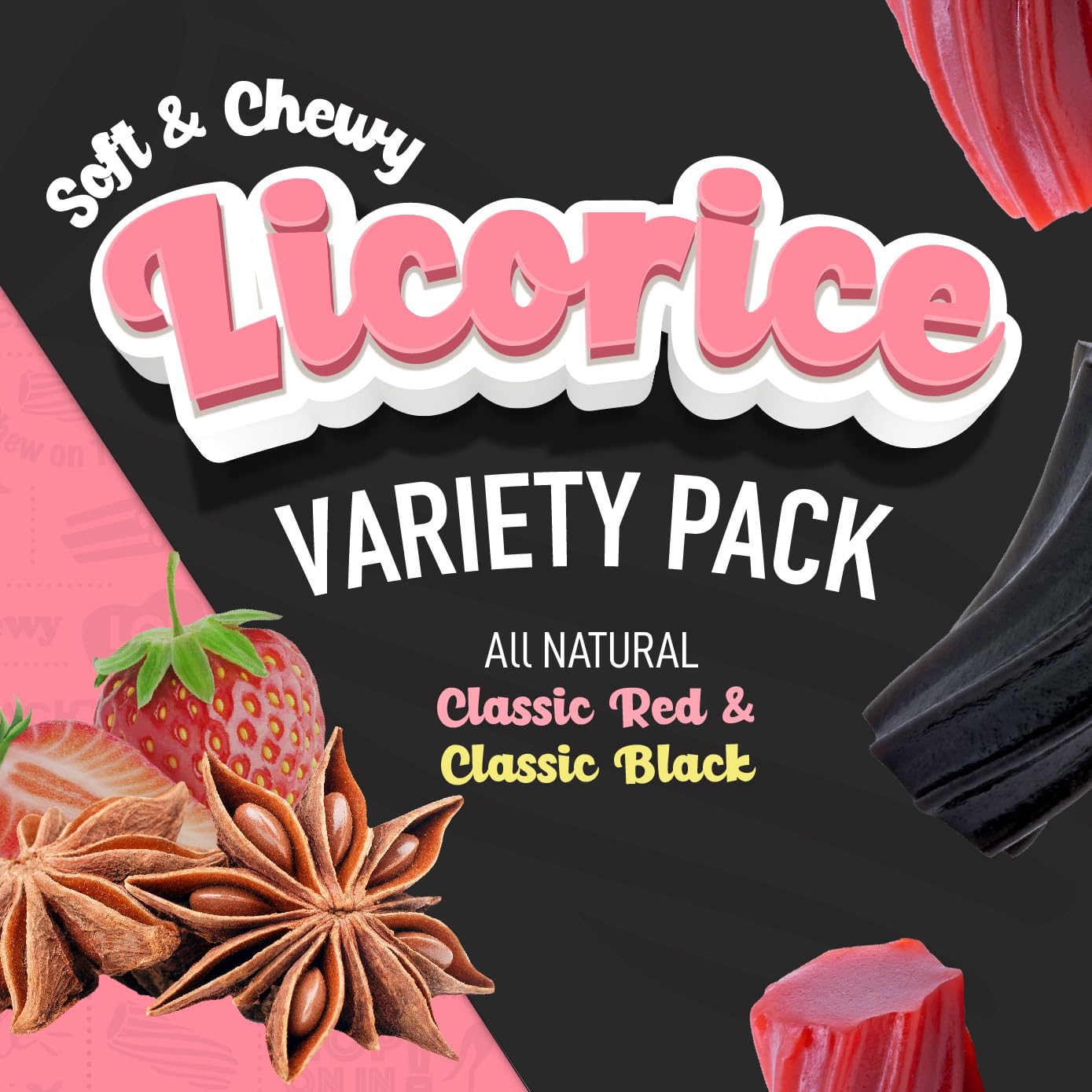 Wiley Wallaby Licorice 10 Ounce Variety Pack - Red And Black Classic Gourmet Soft & Chewy Australian Licorice Candy - Pack Of 6