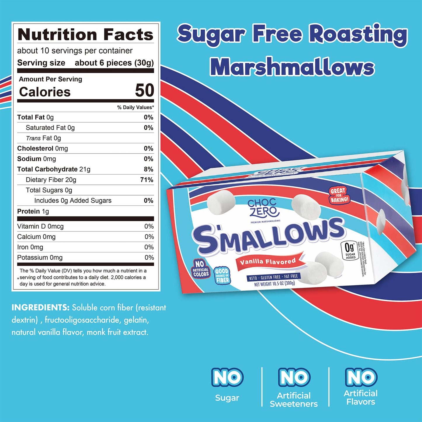 Sugar Free Marshmallows By Choczero - Keto Marshmallow - Gluten Free 0G Fat Zero Sugars - Healthy Low Carb 10 Oz Bag