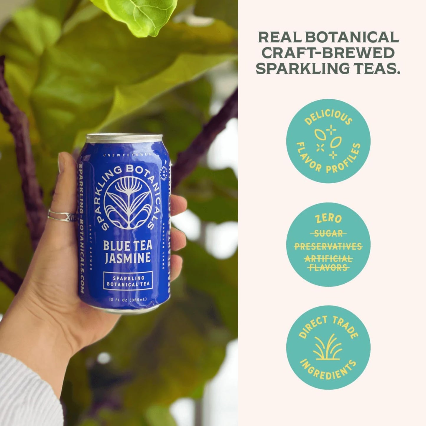 Rishi Tea Blue Jasmine Sparkling Water - Organic, Unsweetened, Caffeinated - 12 oz (Pack of 12)