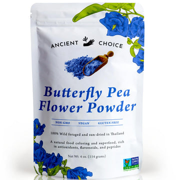 Ancient Choice - Butterfly Pea Flower Powder (4 ounce) | Blue Matcha Tea | Ceremonial (Highest) Grade | Adaptogenic Raw Culinary