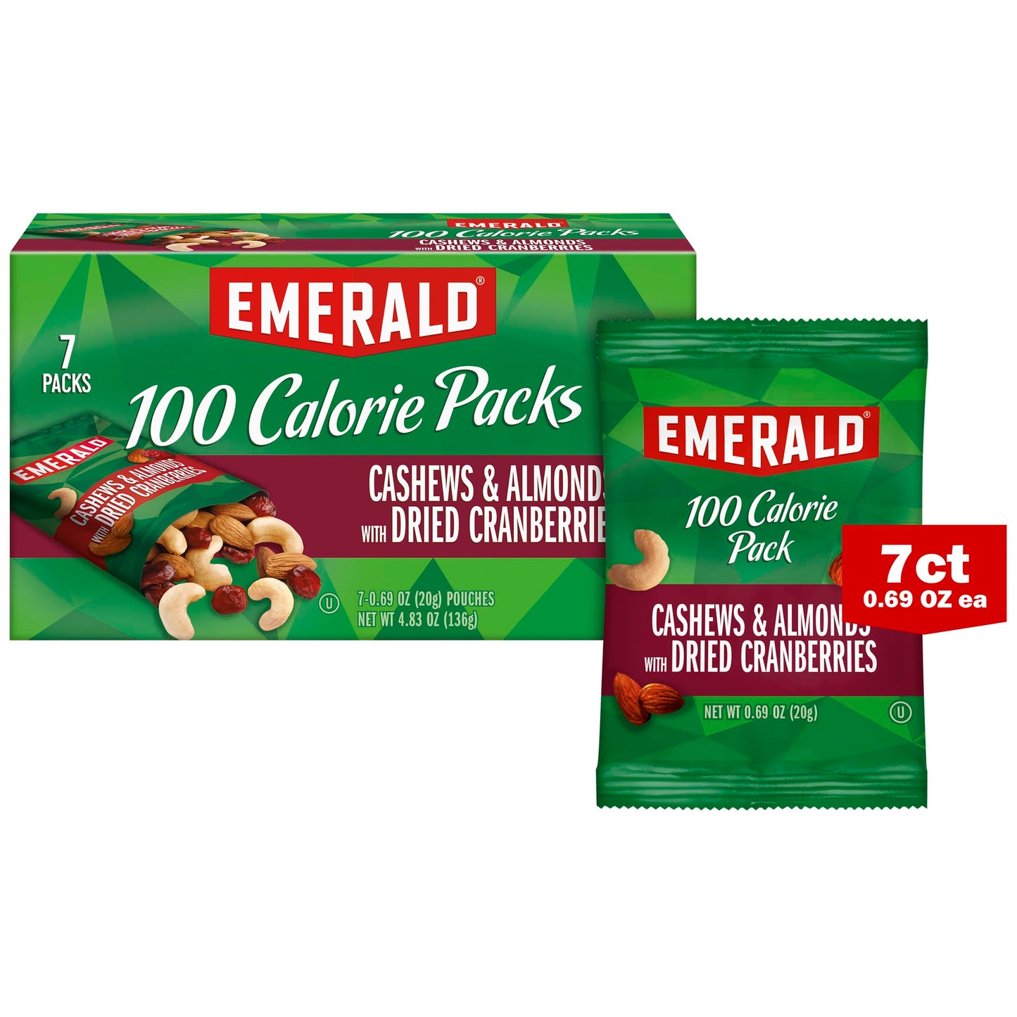 Emerald Nuts Cashews and Almonds With Dried Cranberries, 100 Calorie Packs, 4.83 Oz (Pack of 4)
