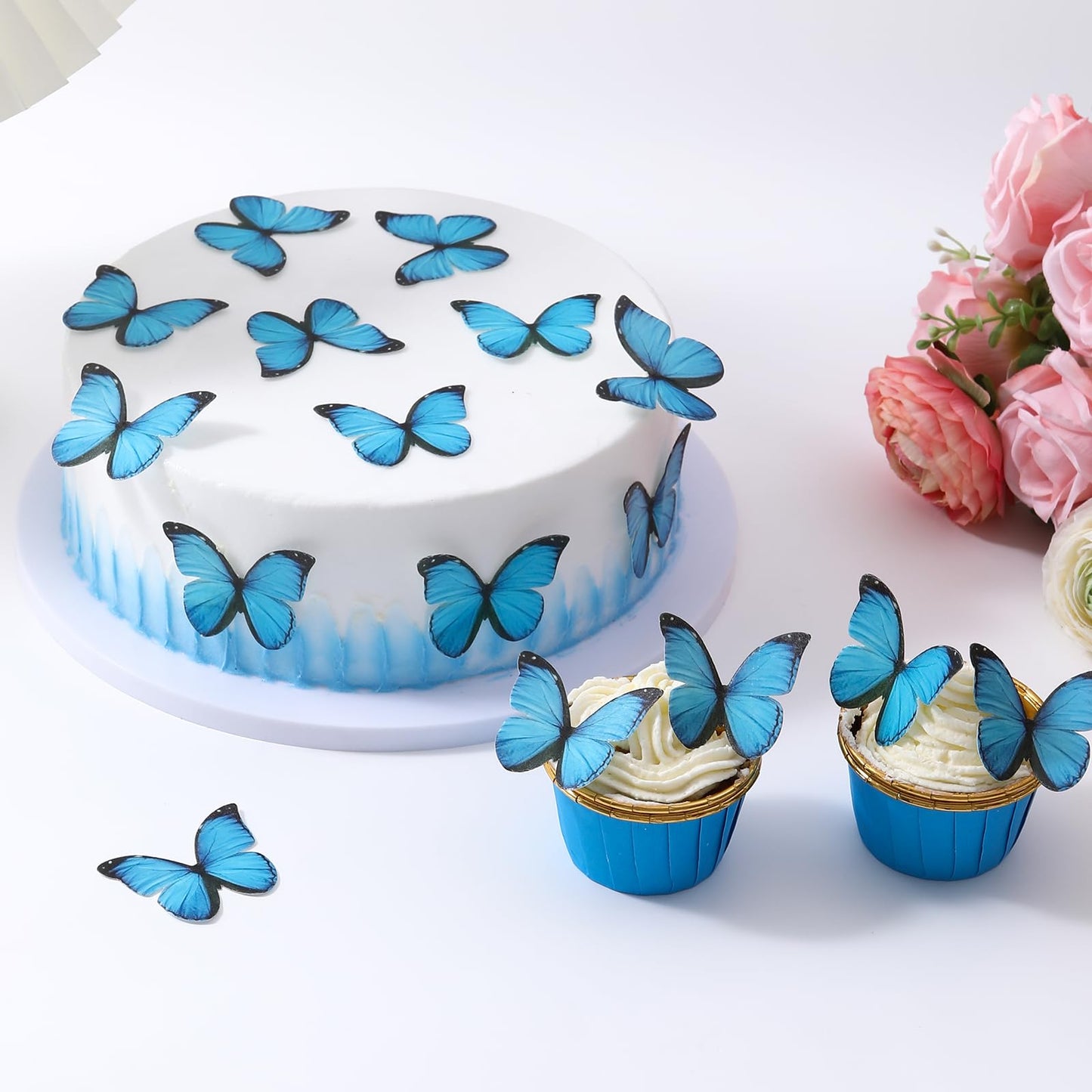 Yocity Butterfly Cupcake Toppers 48Pcs Edible Blue Butterfly Cake Decorations Edible Butterflies For Cake Decorating Wafer Paper