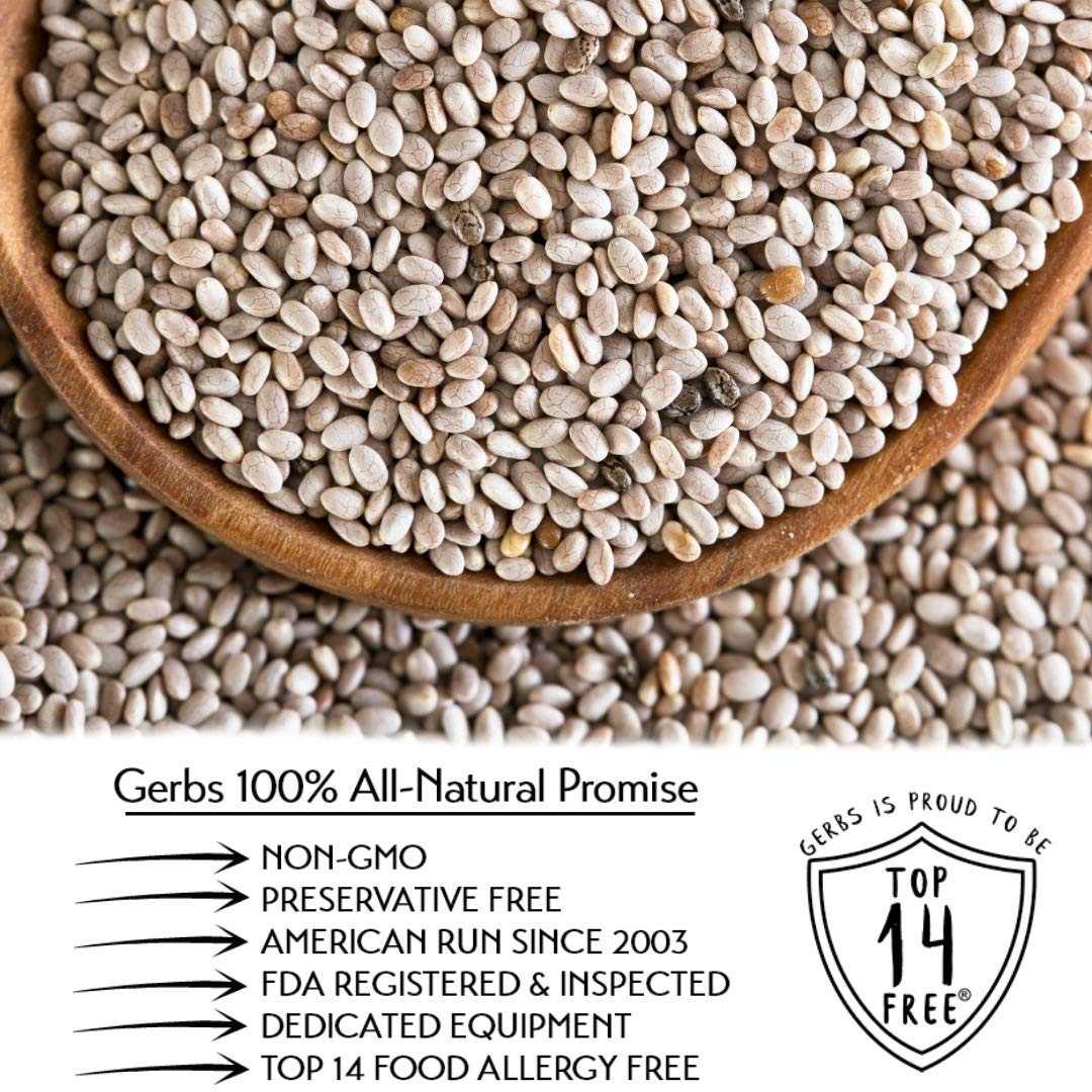 Gerbs Raw White Chia Seeds 2 Lbs. Premium Grade | Freshly Harvested & Packaged In Resealable Bulk Bag | Non-Gmo, Keto & Paleo Cl