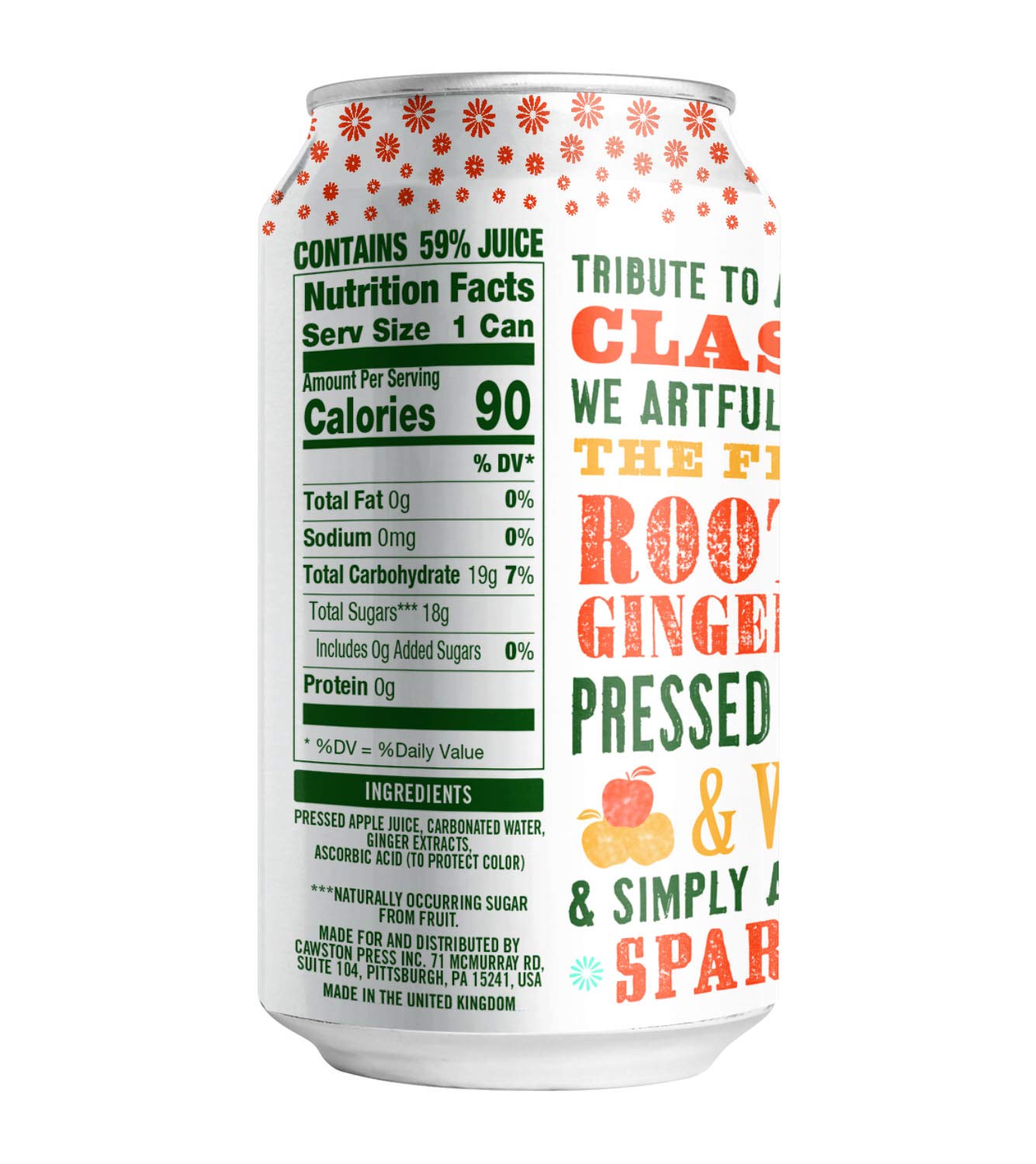 Cawston Press Sparkling Ginger malt-inspired, 11.15 oz Cans, Pack of 24