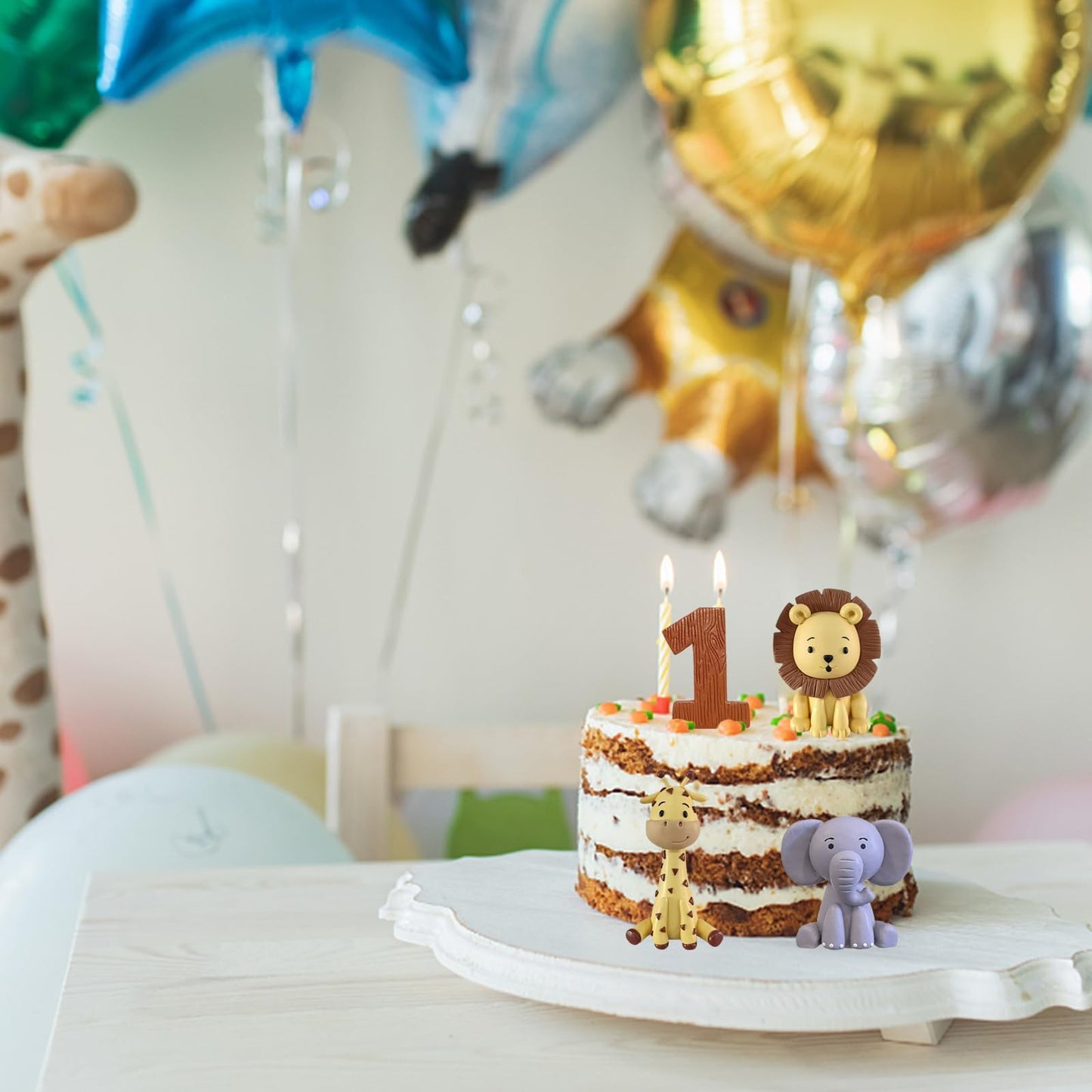 Safari Animal Cake Toppers Jungle Wild One Cake Decorations With Lion Giraffe Elephant Zebra For Wild Animals Themed Birthday Ca