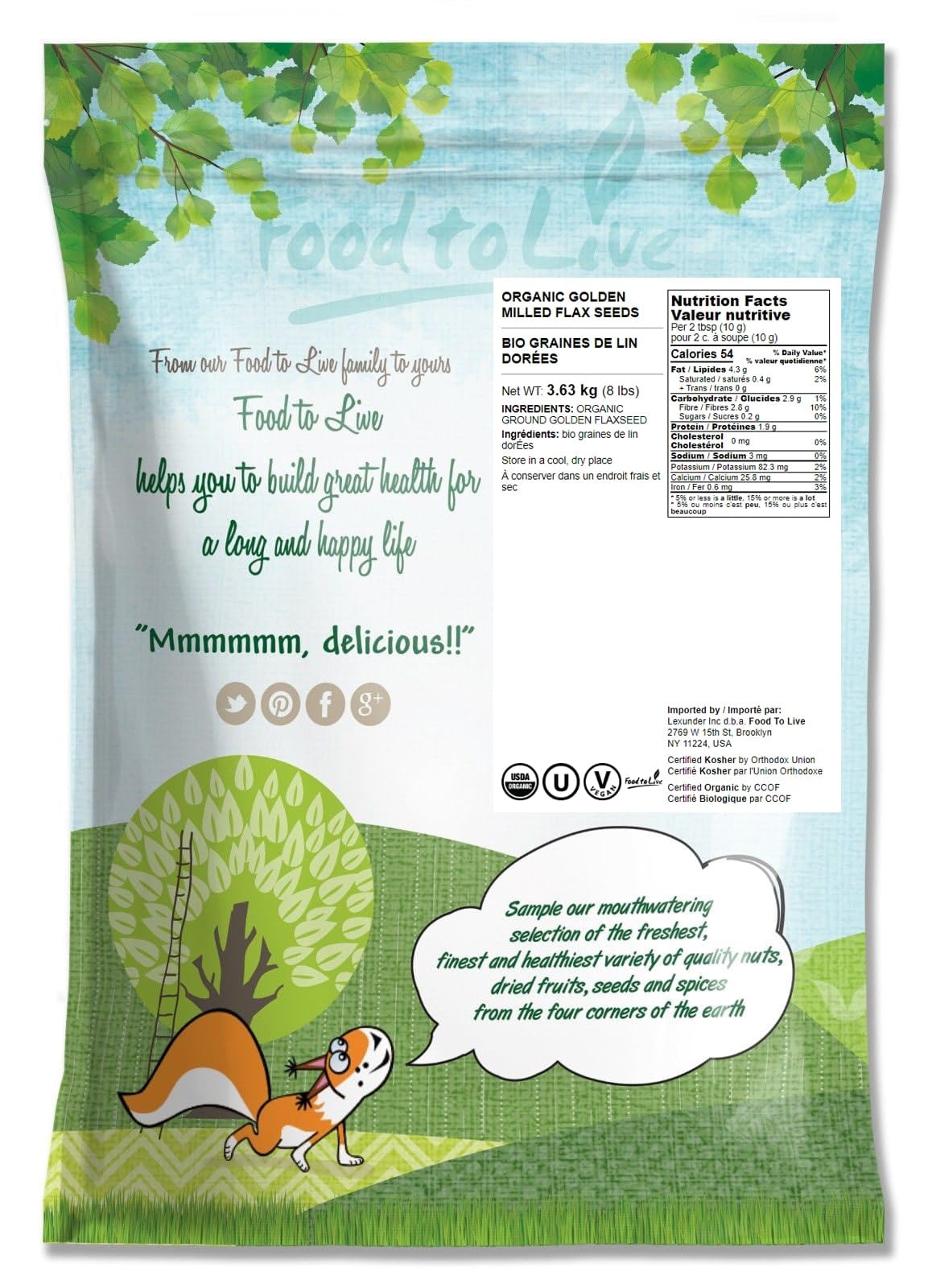 Food to Live Organic Golden Flaxseed Meal, Non-GMO, Vegan, 128 Ounce