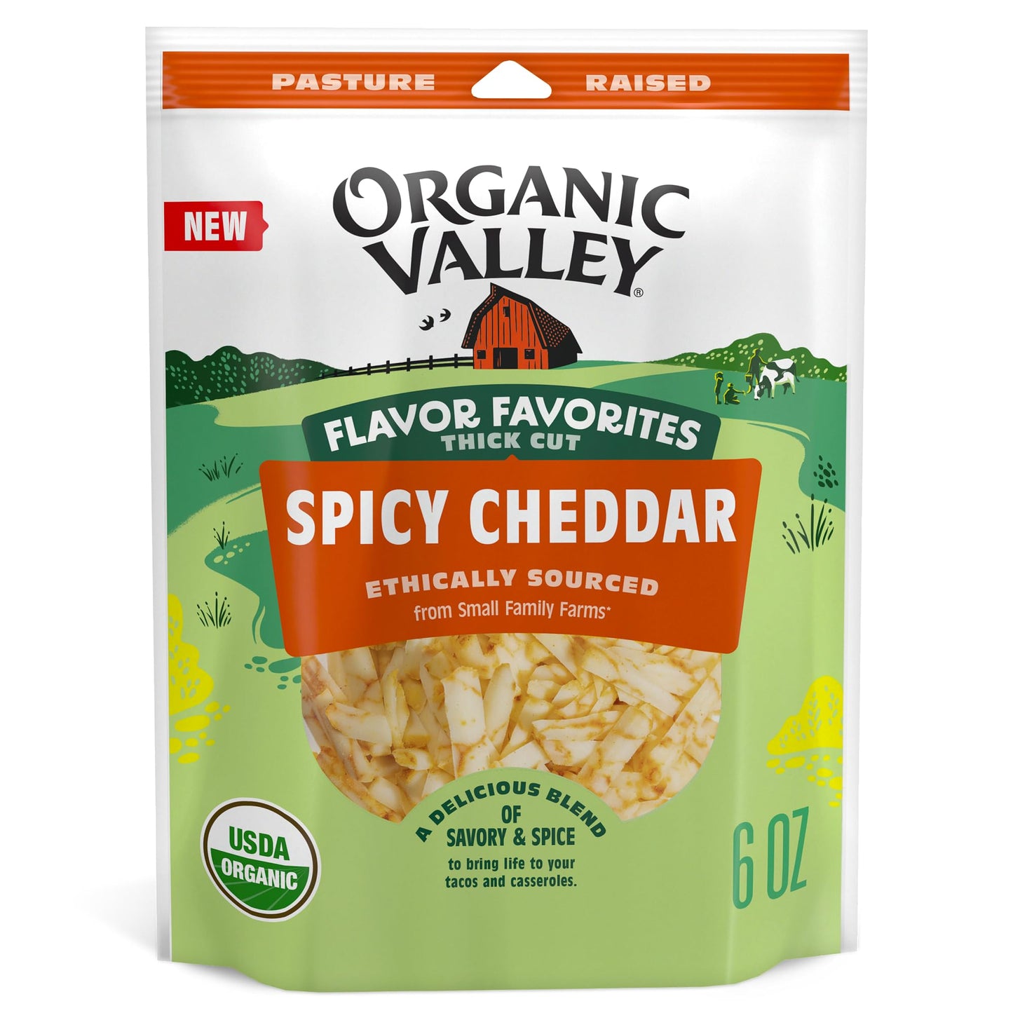 ORGANIC VALLEY Spicy Cheddar Shredded Cheese, Flavor Favorites, 6 oz