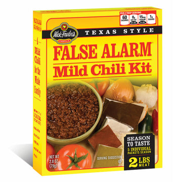 Wick Fowler's False Alarm Mild Chili Kit, Texas Style Chili Seasoning Mix with Individual Packs of Spices, 2.8oz Box (Pack of 1)