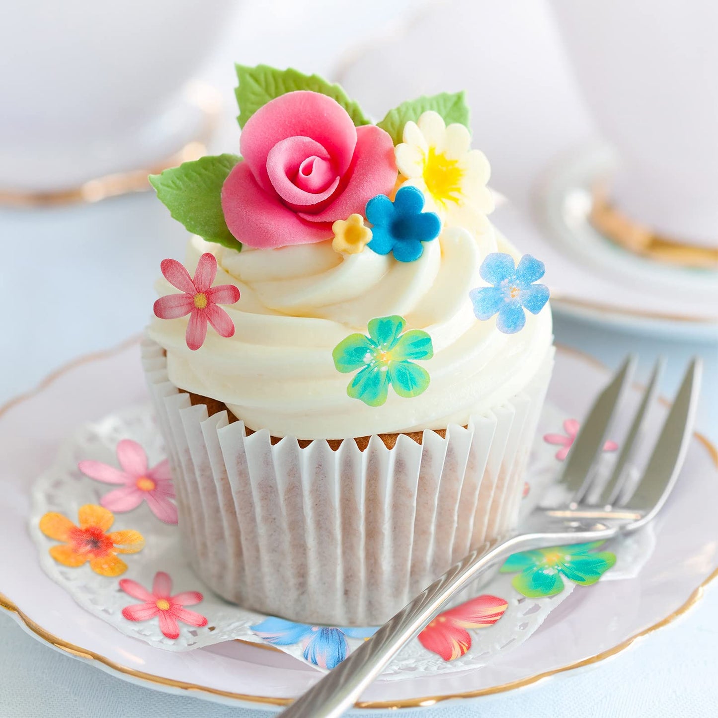 314 Pieces Flowers Cupcake Toppers Wedding Cake Wafer Flowers Cupcake Toppers Birthday Party Food Decoration Mixed Size And Colo