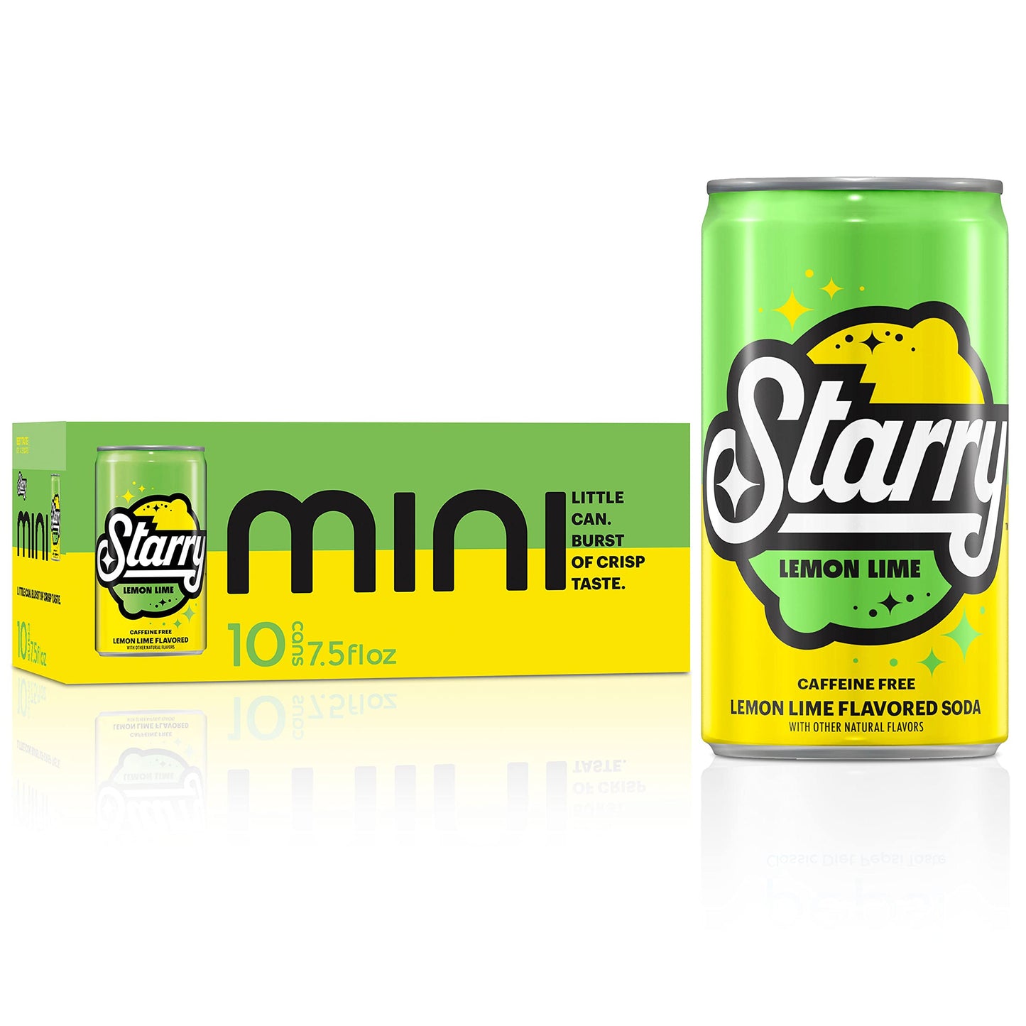 Starry Lemon Lime Soda, Caffeine Free, Mini Cans, 7.5 Fl oz (Pack of 10)