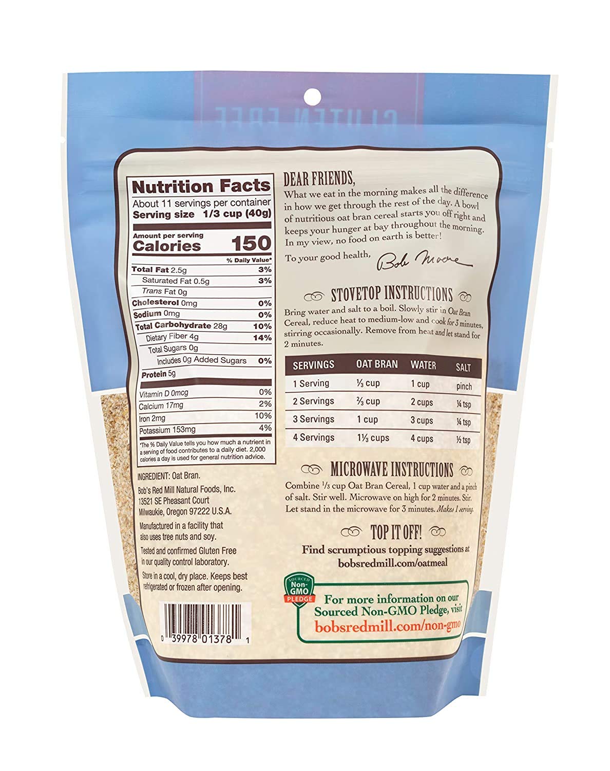 Bob s Red Mill Gluten Free Oat Bran, 16 oz (Resealable) (Pack of 2)
