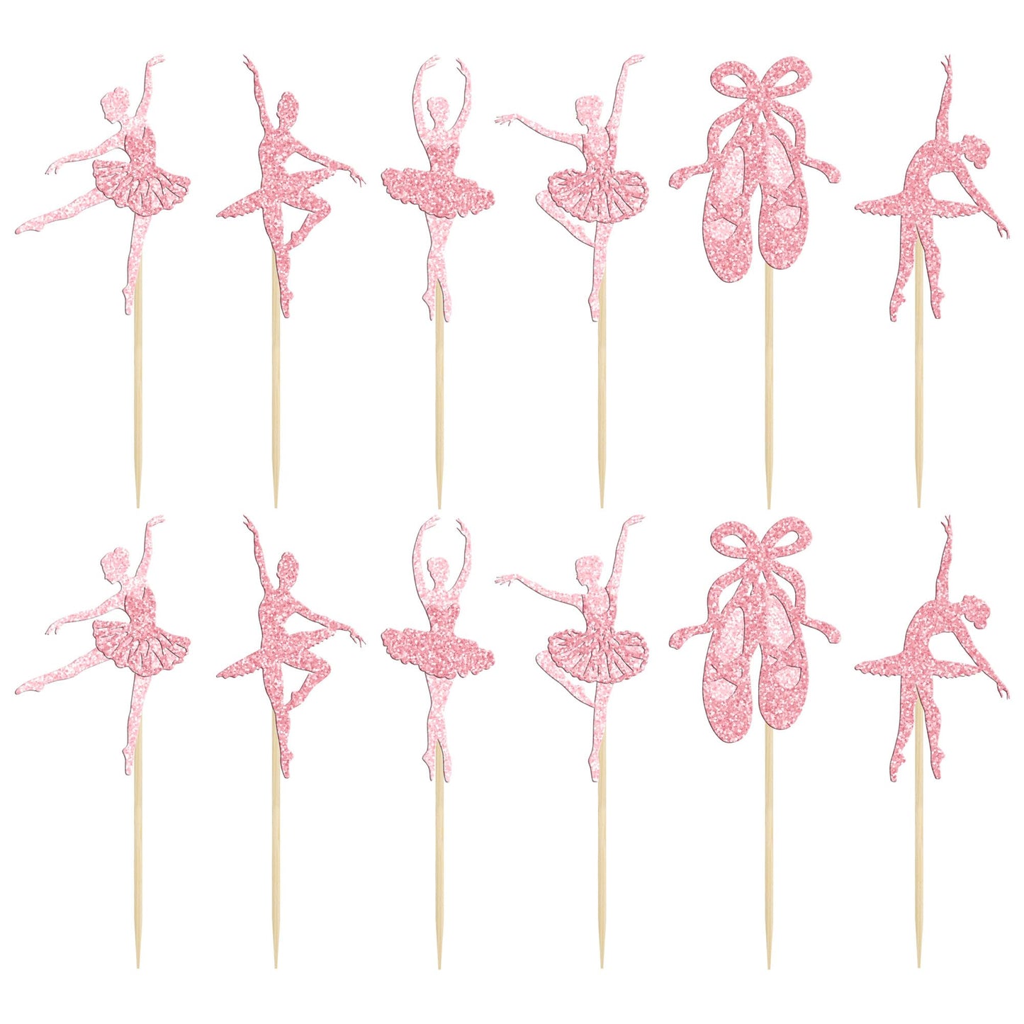 Gyufise 24Pcs Ballerina Tutu Cupcake Toppers Pink Glitter Ballet Girl Cupcake Toppers Ballet Slipper Cupcake Picks For Ballerina