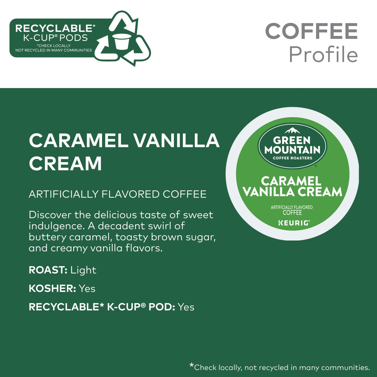 Green Mountain Coffee Roasters Caramel Vanilla Cream Coffee, Keurig Single-Serve K-Cup Pods, Light Roast, 96 Count (4 Packs Of 2