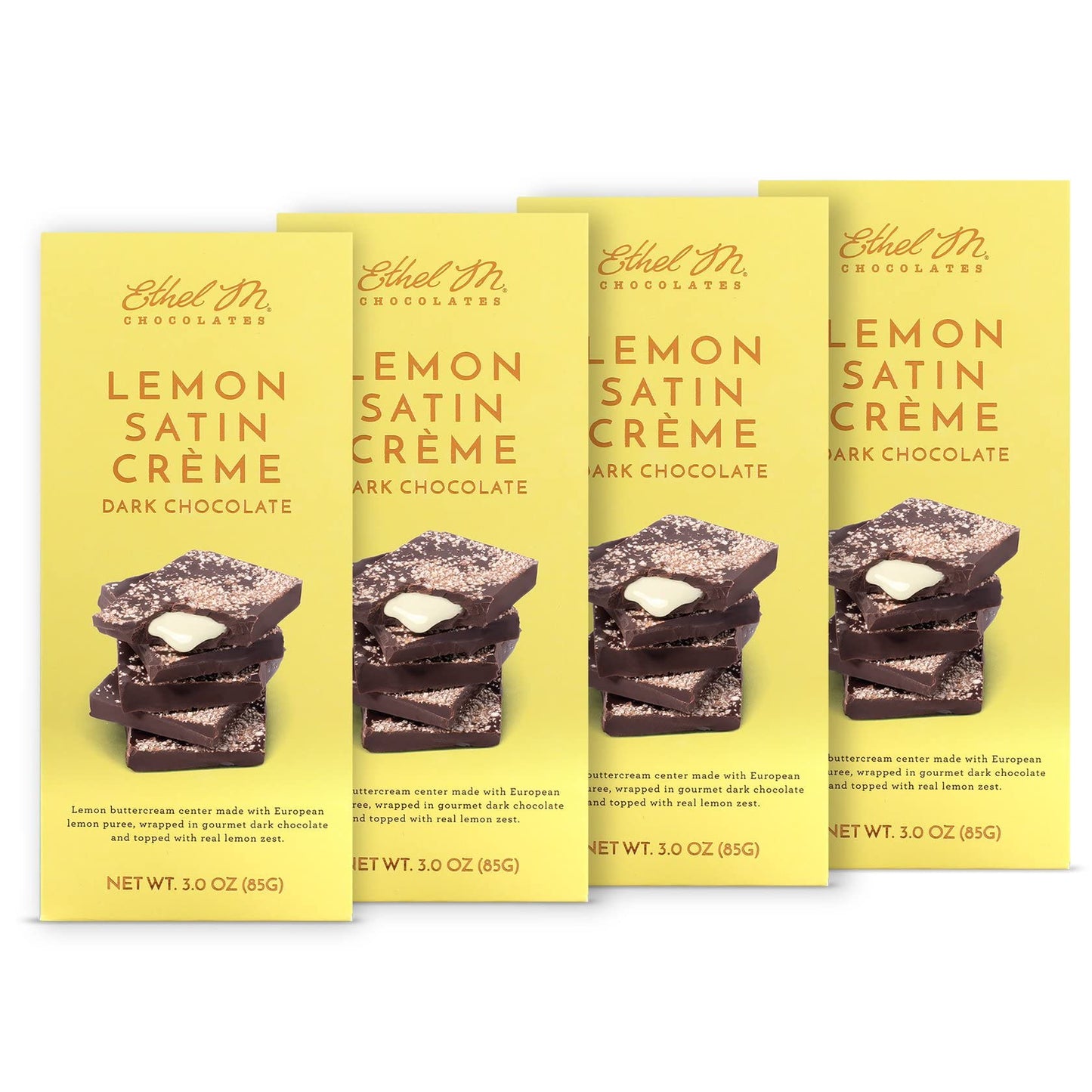 Ethel M Chocolates Small-Batch Gourmet Dark Chocolate Bar with Artisanal Lemon Satin Crme Topped with Real Lemon Zest (85g) - 4 