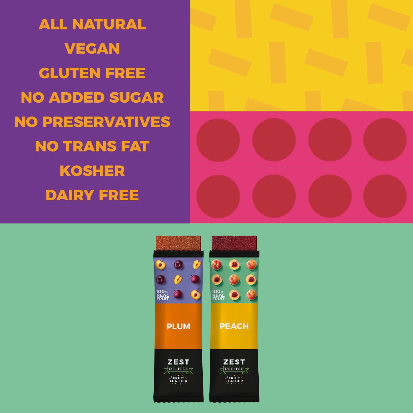 Fruit Snacks by Zest Delites, Fruit Leather, Healthy Snacks for Adults, Dried Fruit Bars, Gluten Free Fruit Strips, Vegan Health
