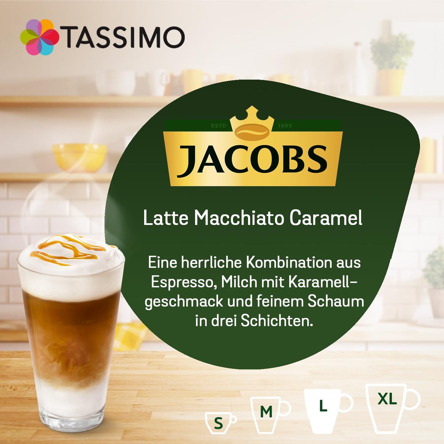 Tassimo Jacobs Latte Macchiato Caramel Coffee Pods, 5 x 268g, Model 4031646