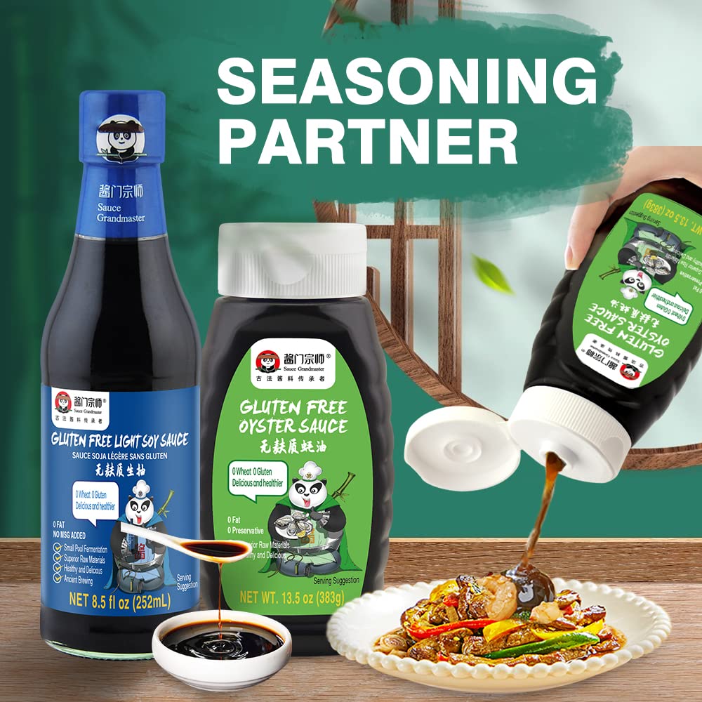 Sauce Grandmaster Soy Sauce & Oyster Sauce Combo - 8.5oz + 13.5oz, Perfect for Dipping, Stir-Frying, Braising, Stewing