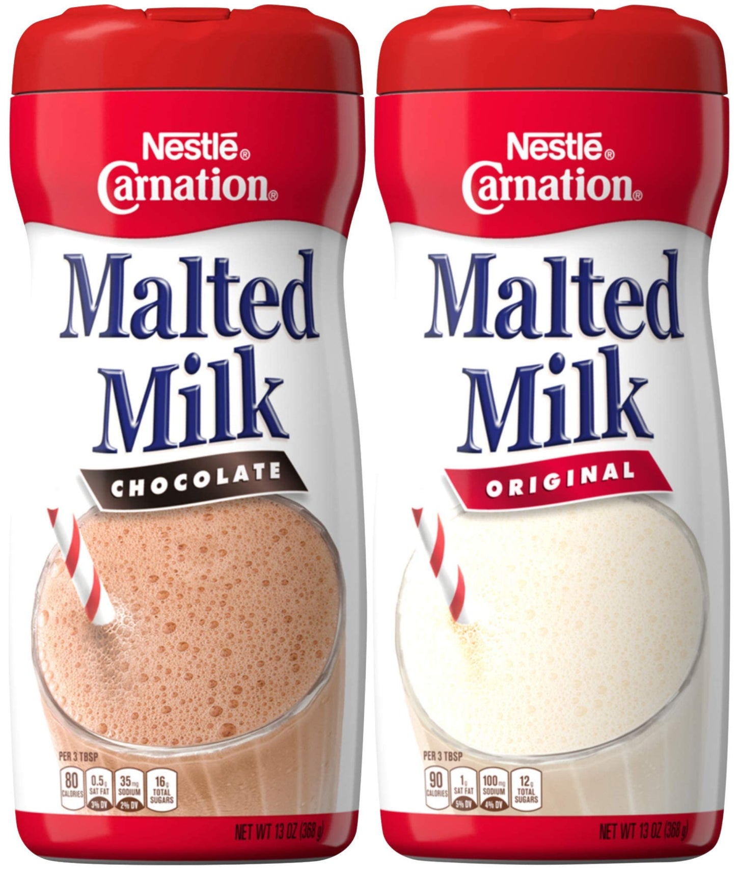 Nestle Carnation Malted Milk Powder, Chocolate And Original Flavor Bundle, 13 Oz Containers (2 Items)