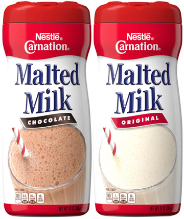 Nestle Carnation Malted Milk Powder, Chocolate And Original Flavor Bundle, 13 Oz Containers (2 Items)