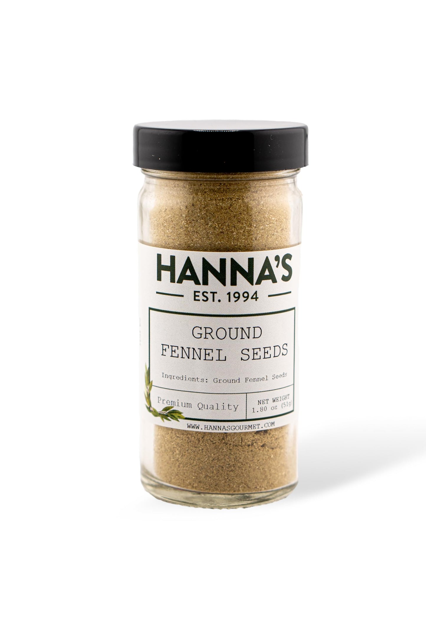 Hanna's Fennel Seed Ground, Premium Quality, 4 fl oz Glass Jar