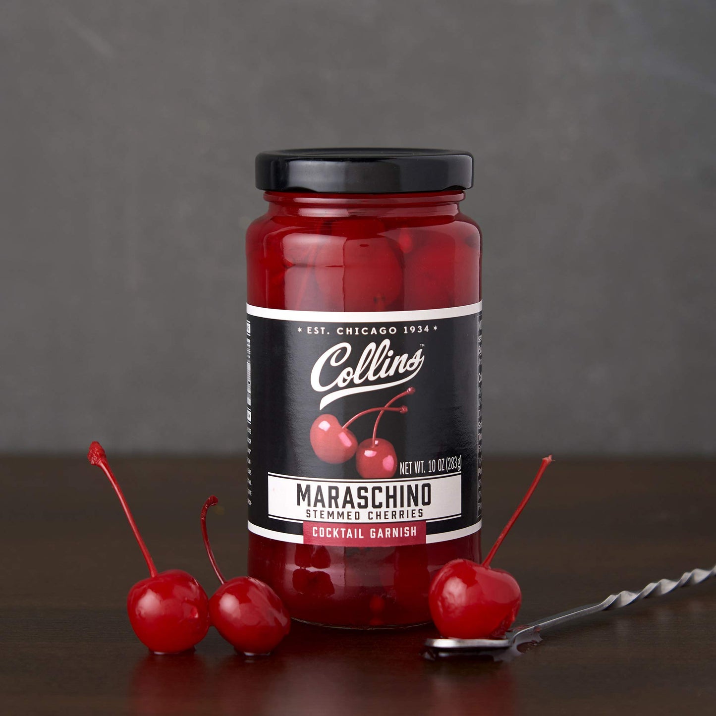 Collins Stemmed Maraschino Cocktail Cherries - Royal Anne Cherries Garnish For Cocktails, Manhattan And Old Fashioned Mix, 10Oz
