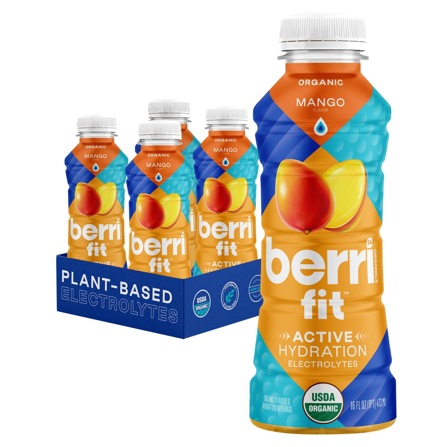 Berri Fit Hydration - Organic Mango Flavor Natural Sports Drink - Plant-Based Electrolyte Beverage - Low Calorie, Paleo Coconut 