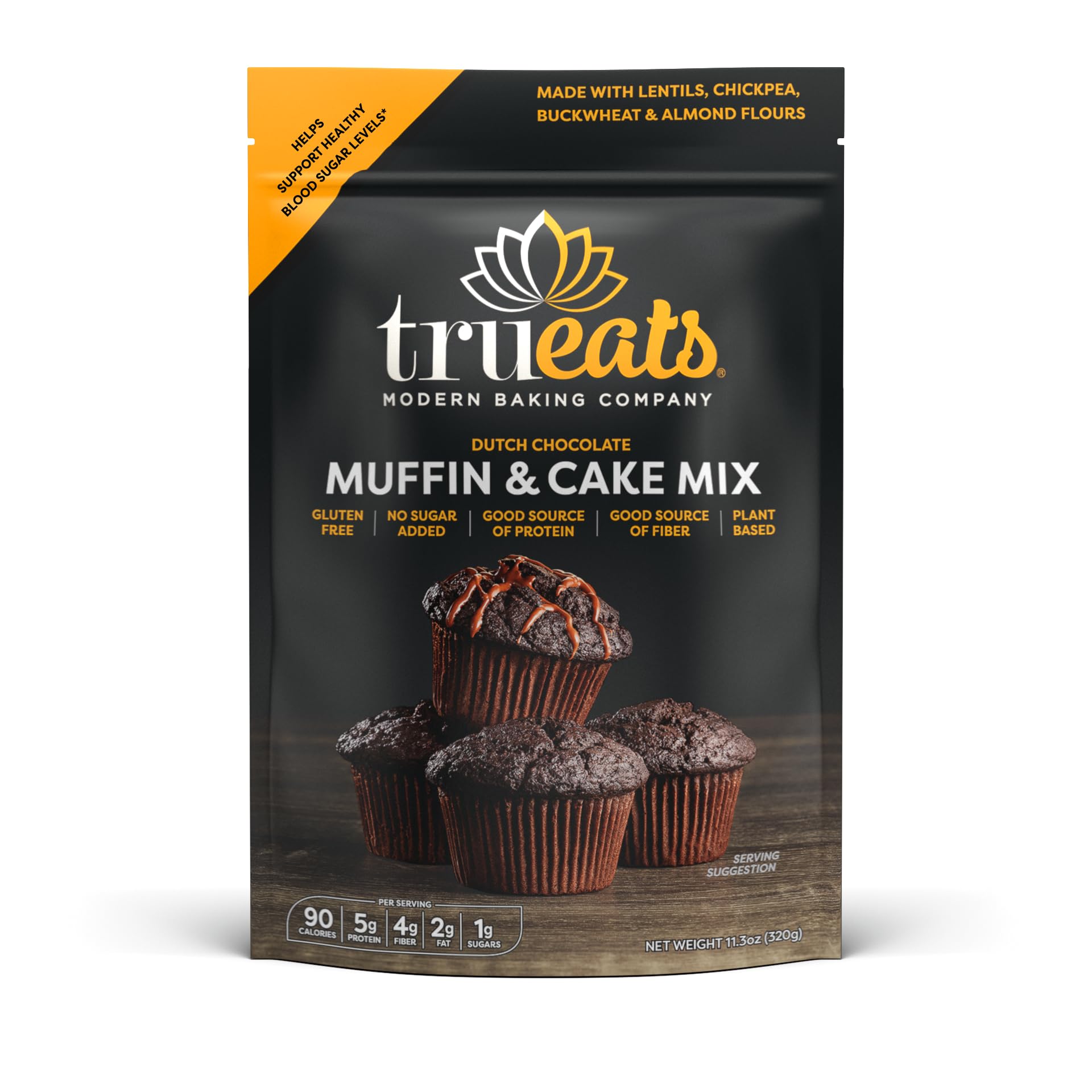 Trueats Dutch Chocolate Muffin & Cake Mix: Low Glycemic  Protein & Fiber Rich  Gluten & Grain Free  Diaplayic Friendly  Vegan Friendly  Dairy Free  Plant Based  Sweetened With Monk Fruit Sweetener