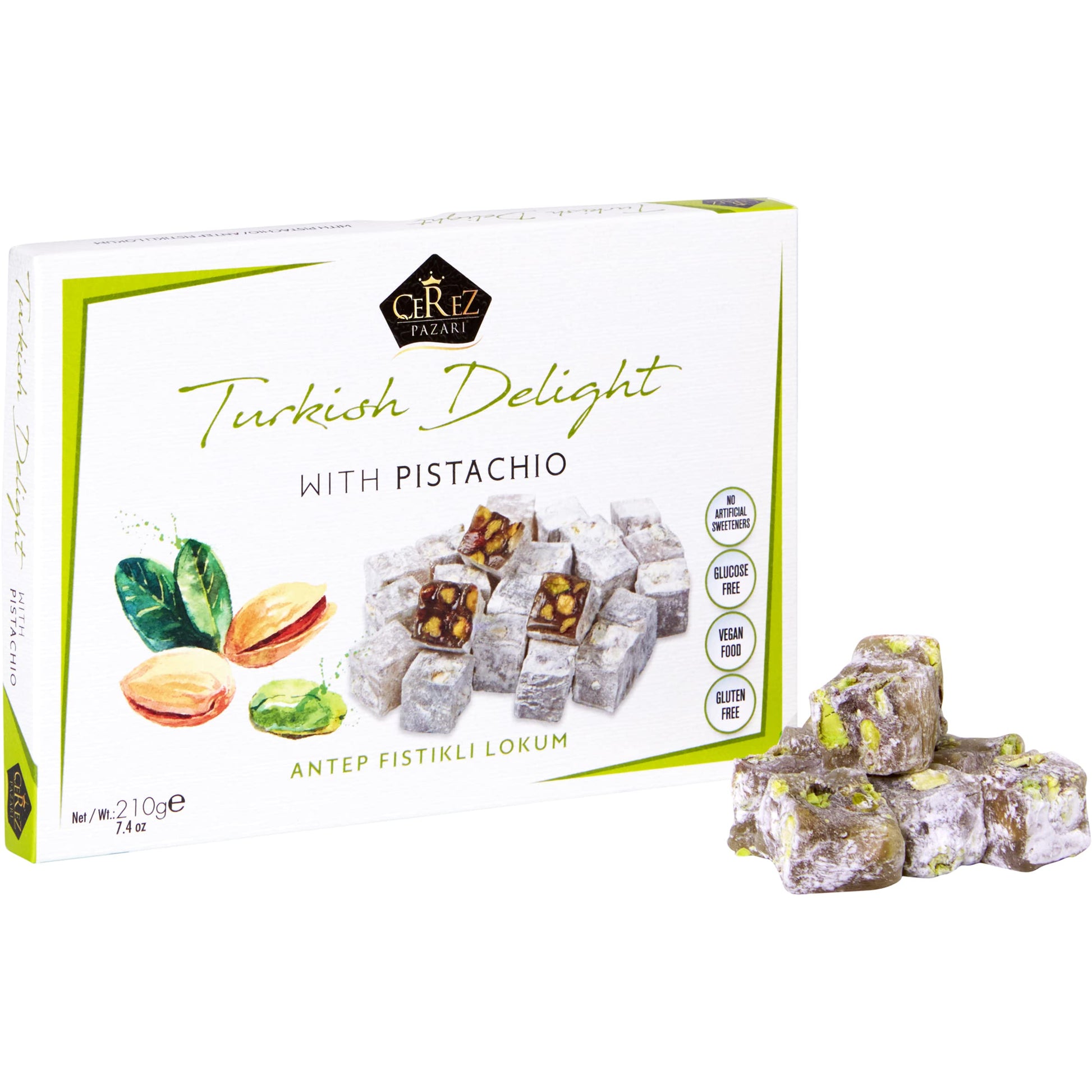 Cerez Pazari Turkish Delight Pistachio Candy Gourmet Premium Vegan Sweets Small Gift Box 7.4Oz | Sweet Luxury Traditional Confec
