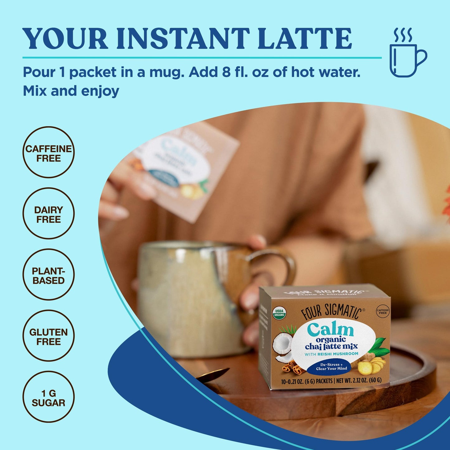 Chai Latte By Four Sigmatic | Organic Instant Chai Latte With Turkey Tail, Reishi Mushrooms & Coconut Milk Powder | Supports Gut
