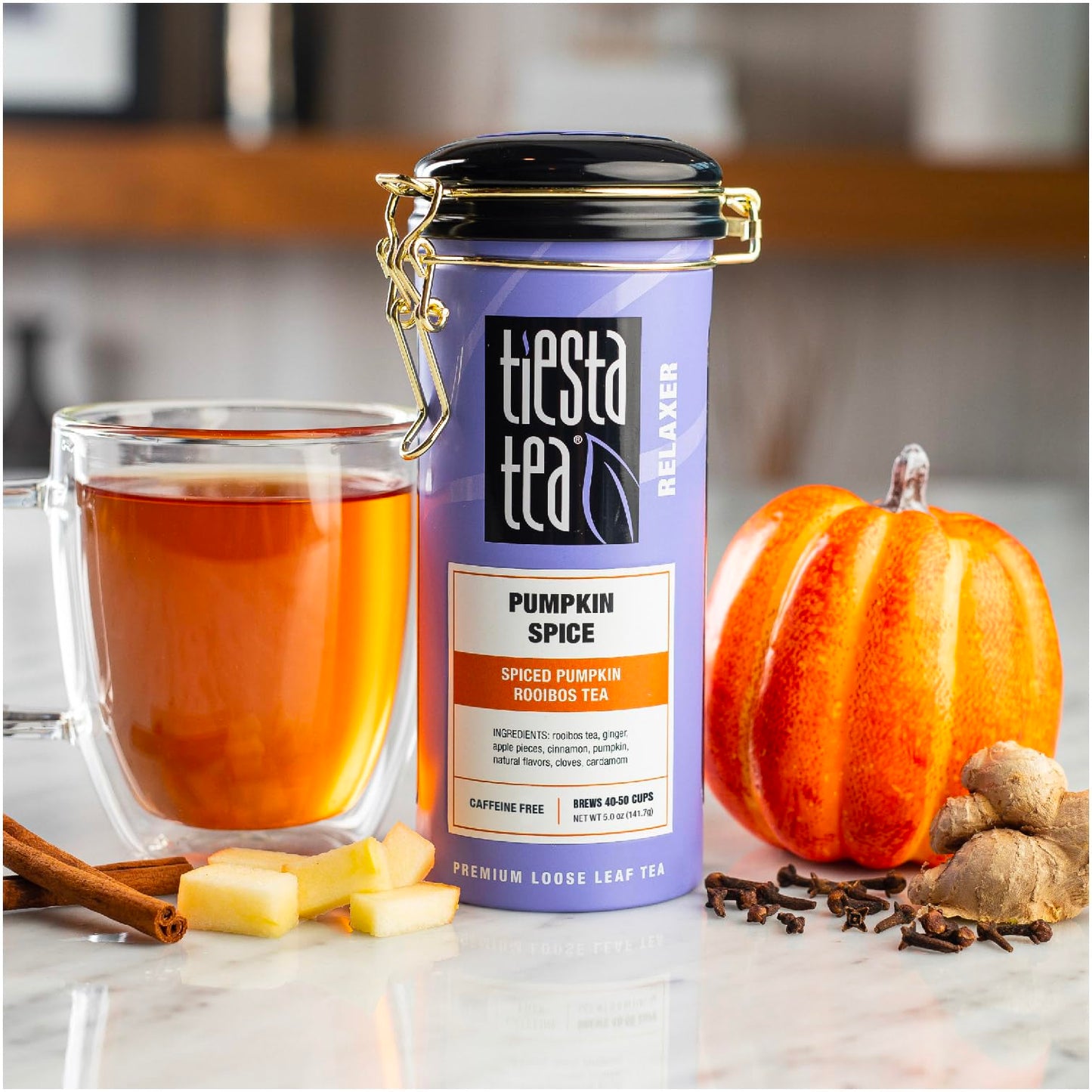 Tiesta Tea Pumpkin Spice Rooibos Loose Leaf Tea, Caffeine-Free Herbal Infusion, 50 Cups, Refillable Tin Can, 5 Ounce
