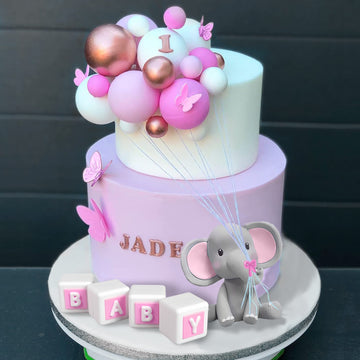Elephant Cake Decoration Mini Elephant Cake Topper Pink Baby Letter Cake Toppers Gold Pink White Pearl Ball For Baby Shower Girl
