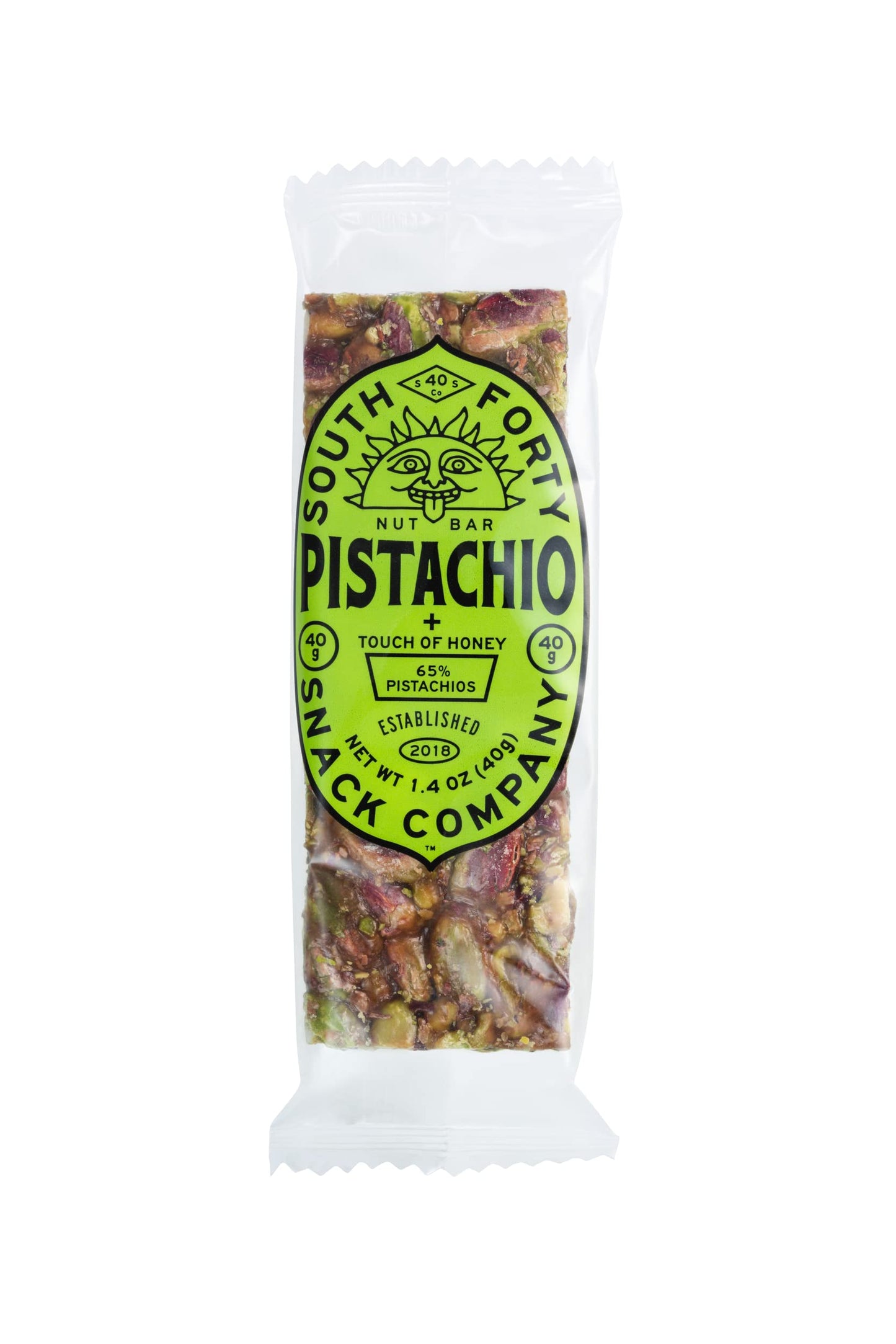 South 40 Snacks Crunchy Pistachio Bar  Just 4 Ingredients  Touch of Honey (40g Bar  Pack of 12)
