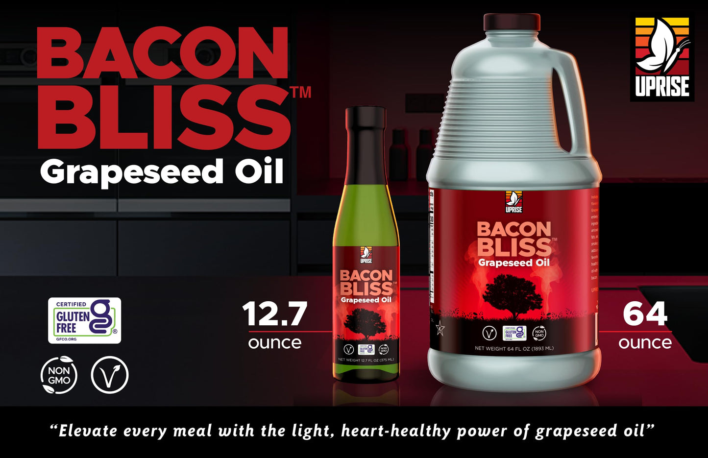 Bacon Bliss Grapeseed Oil 64 Oz (High Smoke Point, Gluten-Free, Non-Gmo, Plant-Based)