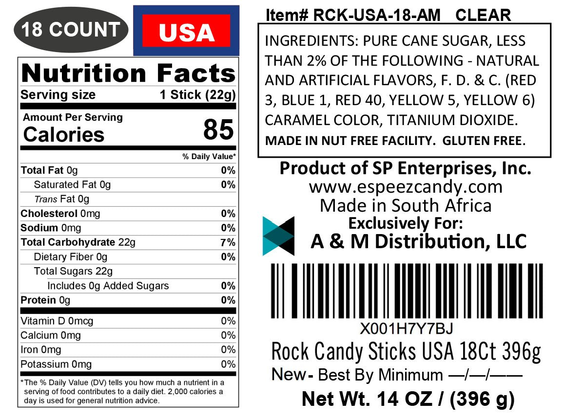 Espeez Extra Large Rock Candy Sticks - 18 Count - Red, White, Blue - Individually Wrapped for Candy Buffets, Birthdays, Weddings
