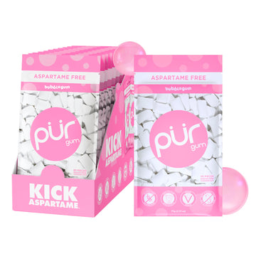 Pur Gum | Aspartame Free Chewing Gum | 100% Xylitol | Natural Bubblegum Flavored Gum, 55 Pieces (Pack Of 12)