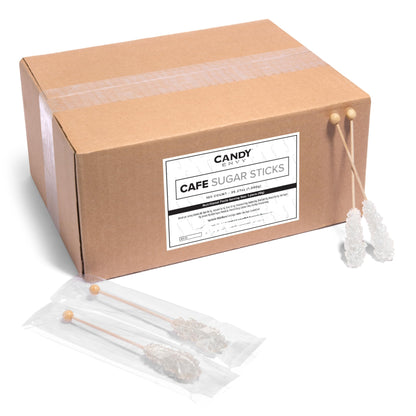 Candy Envy - White Caf   Sugar Sticks Mini Rock Candy - 100 Bulk Individually Wrapped White Treats - Original Sugar Flavored Dri