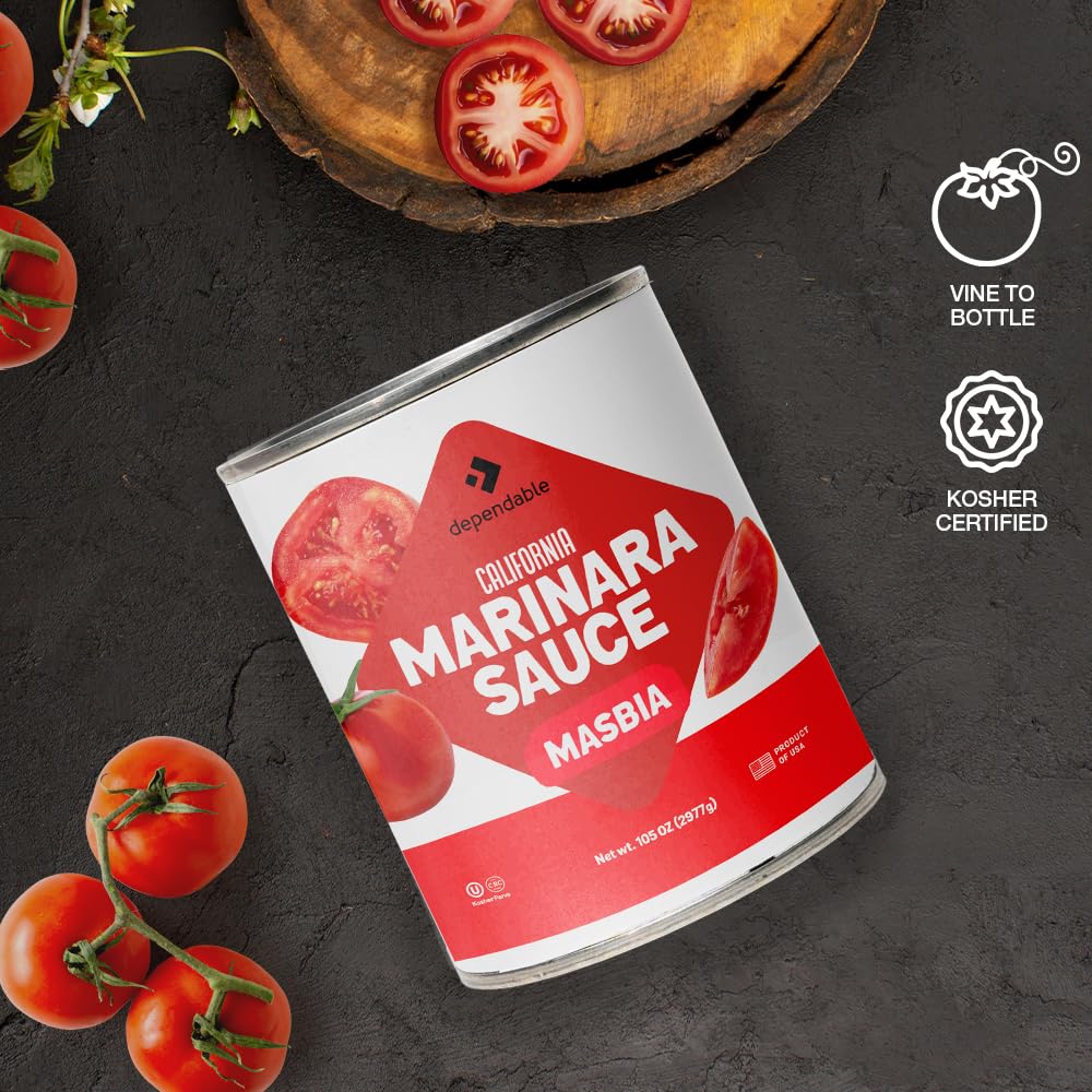 Dependable Foods Marinara Sauce - 6.9 Lbs., 105 Oz.- Authentic California Vine To Bottle Blend - Kosher