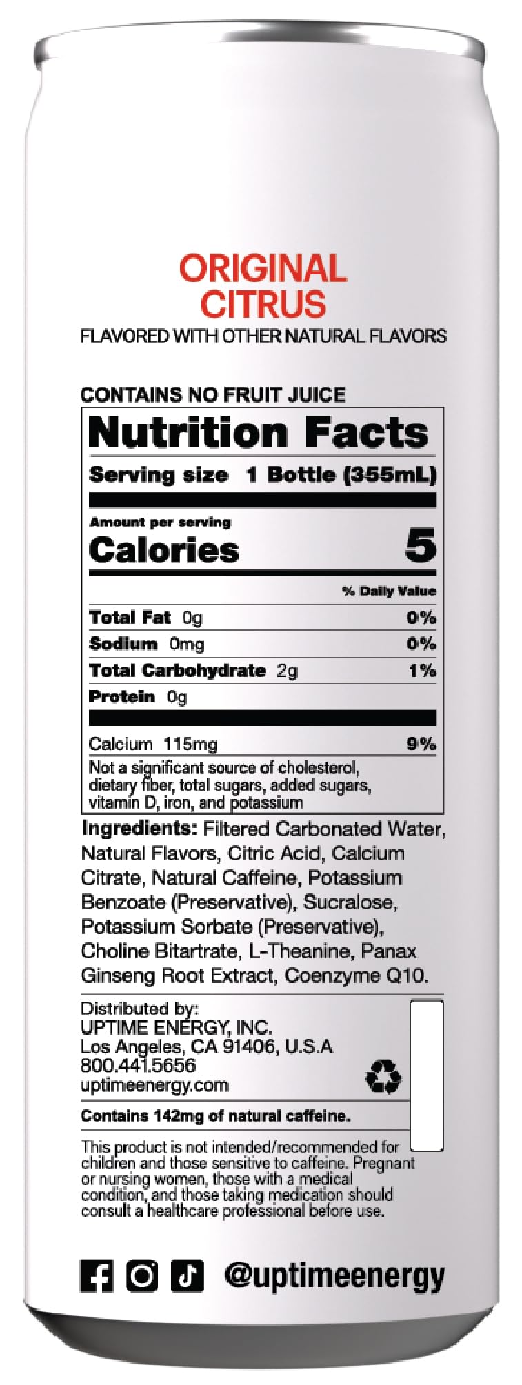 UPTIME Energy Drink, Original Citrus, Sparkling, Sugar Free, 12 Pack, 12 Fl Oz Cans, 142mg Caffeine, Orange